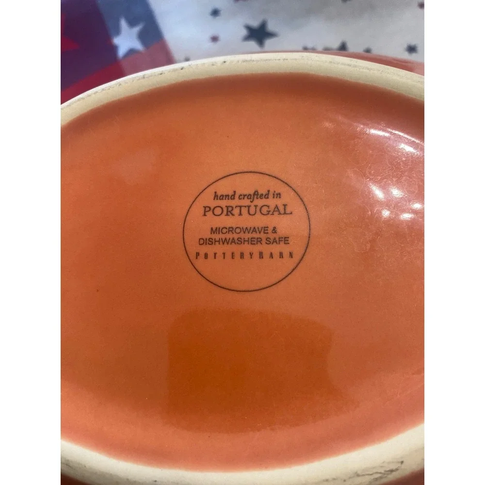 Pottery Barn Orange Serving Bowl Handcrafted in Portugal Ceramic Stoneware Large